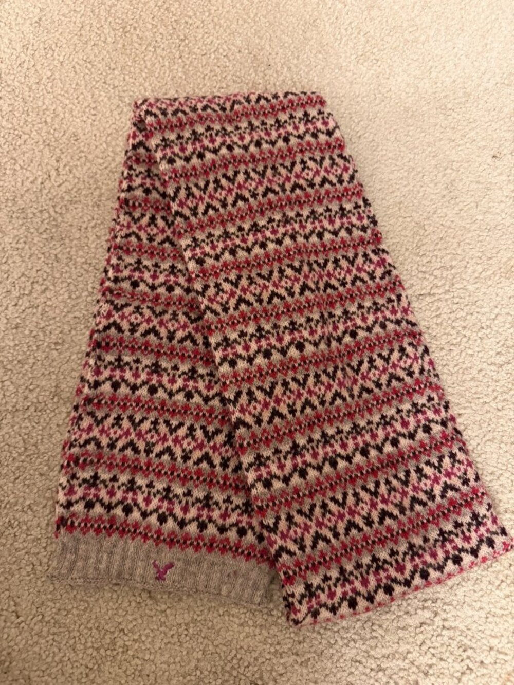 Vintage American Eagle Outfitters Fair Isle Wool Scarf – Pink Gray Pattern